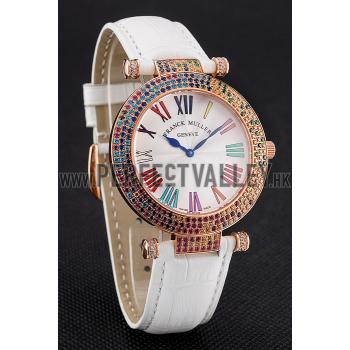 Franck Muller Double Mistery 4 Saisons White Dial Rose Gold Case White Leather Strap