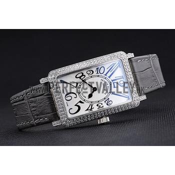 Franck Muller Long Island  White Dial Diamonds Case Black Leather Band  622371