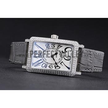 Franck Muller Long Island  White Dial Diamonds Case Black Leather Band  622371