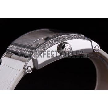 Franck Muller Master Square Diamond Encrusted Stainless Steel Bezel White Croco Bracelet 80284