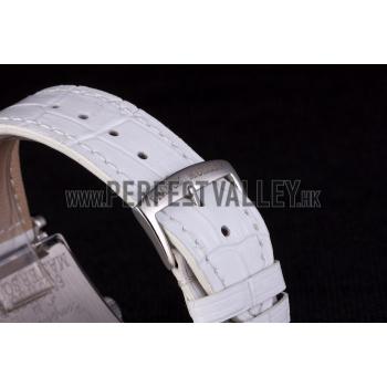 Franck Muller Master Square Diamond Encrusted Stainless Steel Bezel White Croco Bracelet 80284