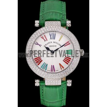 Franck Muller Double Mistery Ronde White Dial Stainless Steel Case Green Leather Strap