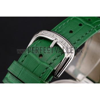 Franck Muller Double Mistery Ronde White Dial Stainless Steel Case Green Leather Strap