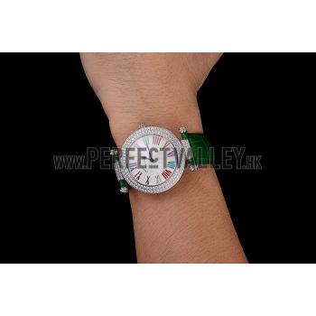 Franck Muller Double Mistery Ronde White Dial Stainless Steel Case Green Leather Strap