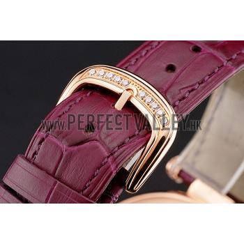 Franck Muller Double Mistery Ronde White Dial Rose Gold Case Plum Leather Strap