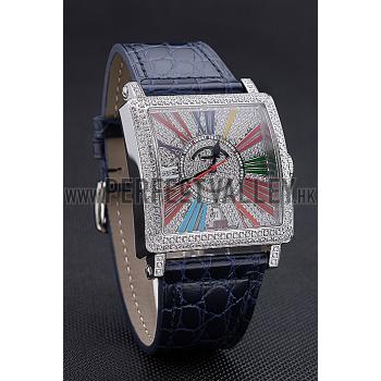 Cheap Franck Muller Master Square Color Dreams Diamonds Dial Diamonds Case Blue Leather Strap  622359