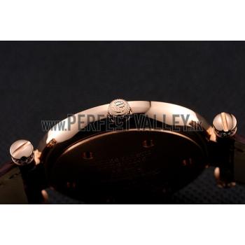 Franck Muller Double Mistery Ronde Black Dial Rose Gold Case Brown Leather Strap