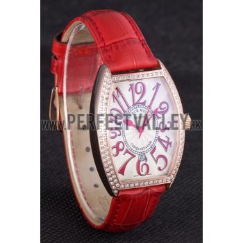 Franck Muller Casablanca Red Croco Leather Band Crystal Encrusted Bezel  621647