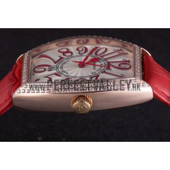 Franck Muller Casablanca Red Croco Leather Band Crystal Encrusted Bezel  621647