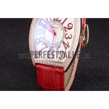 Franck Muller Casablanca Red Croco Leather Band Crystal Encrusted Bezel  621647