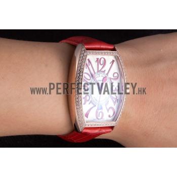 Franck Muller Casablanca Red Croco Leather Band Crystal Encrusted Bezel  621647