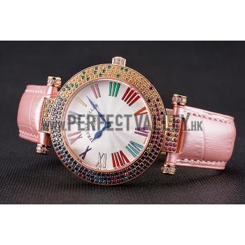 Cheap Franck Muller Double Mistery 4 Saisons White Dial Rose Gold Case Light Pink Leather Strap