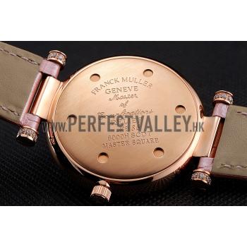 Cheap Franck Muller Double Mistery 4 Saisons White Dial Rose Gold Case Light Pink Leather Strap