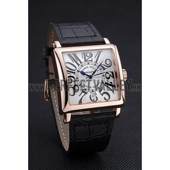 Franck Muller Master Square White Dial Gold Case Black Leather Band  622354