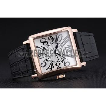 Franck Muller Master Square White Dial Gold Case Black Leather Band  622354