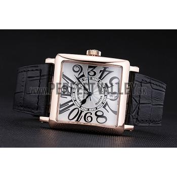 Franck Muller Master Square White Dial Gold Case Black Leather Band  622354