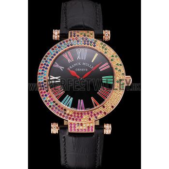 Franck Muller Double Mistery 4 Saisons Black Dial Rose Gold Case Black Leather Strap