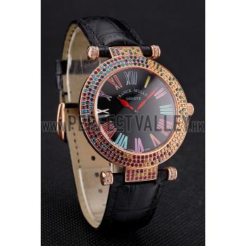 Franck Muller Double Mistery 4 Saisons Black Dial Rose Gold Case Black Leather Strap