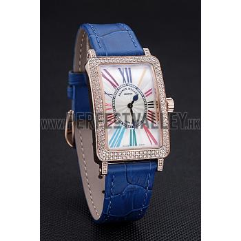 Replica Franck Muller Long Island  White Dial Diamonds Case Blue Leather Band  622376