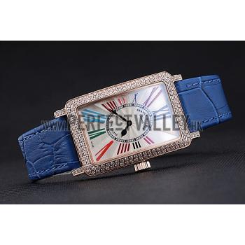 Replica Franck Muller Long Island  White Dial Diamonds Case Blue Leather Band  622376