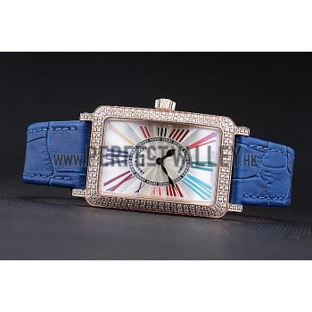 Replica Franck Muller Long Island  White Dial Diamonds Case Blue Leather Band  622376