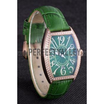 Cheap Franck Muller Casablanca Green Croco Leather Band Crystal Encrusted Bezel  621646