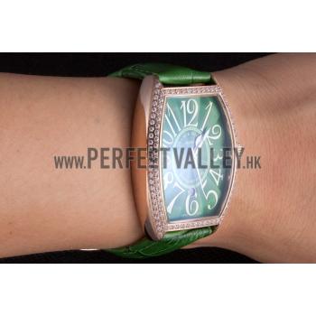 Cheap Franck Muller Casablanca Green Croco Leather Band Crystal Encrusted Bezel  621646