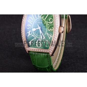 Cheap Franck Muller Casablanca Green Croco Leather Band Crystal Encrusted Bezel  621646