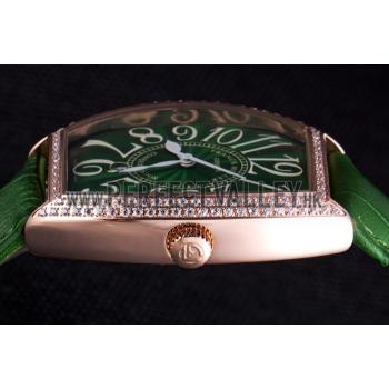 Cheap Franck Muller Casablanca Green Croco Leather Band Crystal Encrusted Bezel  621646