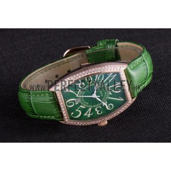 Cheap Franck Muller Casablanca Green Croco Leather Band Crystal Encrusted Bezel  621646