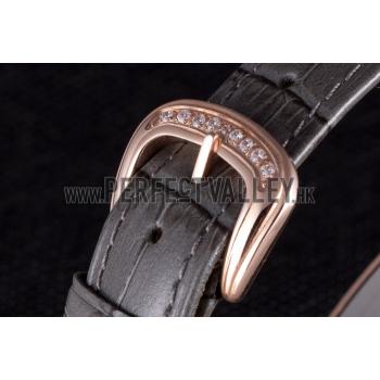 Franck Muller Heart Diamond Gold Bezel Grey Leather Band  621591