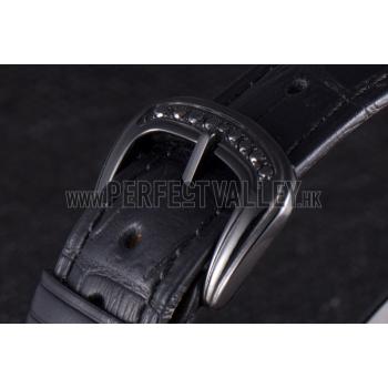 Cheap Franck Muller Heart Diamond Silver Bezel Black Leather Band  621595