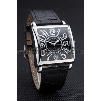 Replica Franck Muller Master Square Black Dial Silver Case Black Leather Band  622353