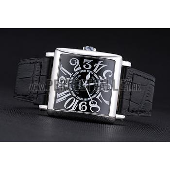 Replica Franck Muller Master Square Black Dial Silver Case Black Leather Band  622353