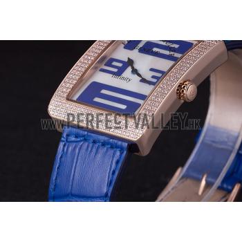 Franck Muller Infinity Diamond Encrusted Rose Gold Bezel Blue Croco Bracelet 80277