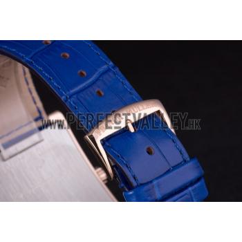 Franck Muller Infinity Diamond Encrusted Rose Gold Bezel Blue Croco Bracelet 80277