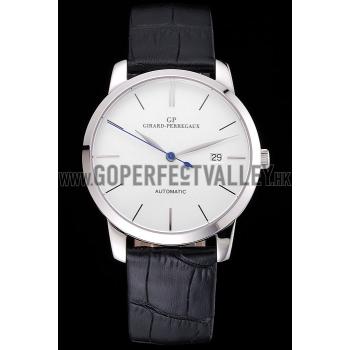 Swiss Girard-Perregaux 1966 White Dial Silver Case Black Leather Strap