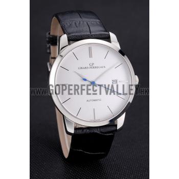 Swiss Girard-Perregaux 1966 White Dial Silver Case Black Leather Strap