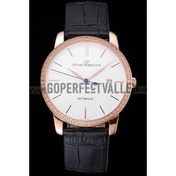 Swiss Girard-Perregaux 1966 White Dial Gold Diamond Case Black Leather Strap