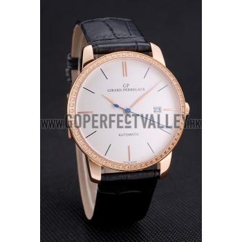 Swiss Girard-Perregaux 1966 White Dial Gold Diamond Case Black Leather Strap