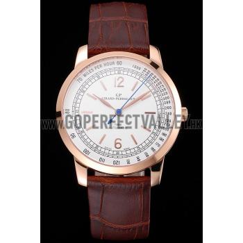 Replica Swiss Girard-Perregaux 1966 Automatic White Dial Gold Case Brown Leather Strap