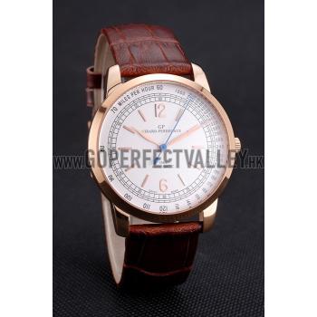 Replica Swiss Girard-Perregaux 1966 Automatic White Dial Gold Case Brown Leather Strap