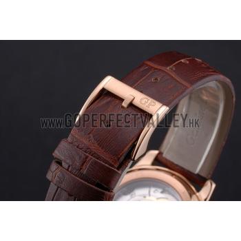 Replica Swiss Girard-Perregaux 1966 Automatic White Dial Gold Case Brown Leather Strap