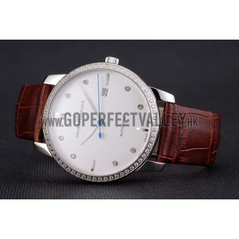 Cheap Swiss Girard-Perregaux 1966 White Dial Silver Diamond Case Brown Leather Strap