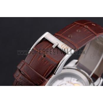 Cheap Swiss Girard-Perregaux 1966 White Dial Silver Diamond Case Brown Leather Strap