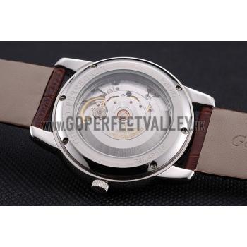 Cheap Swiss Girard-Perregaux 1966 White Dial Silver Diamond Case Brown Leather Strap