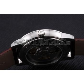 Cheap Swiss Girard-Perregaux 1966 White Dial Silver Diamond Case Brown Leather Strap