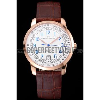 Swiss Girard-Perregaux 1966 Automatic White Dial Gold Case Blue Numerals Brown Leather Strap