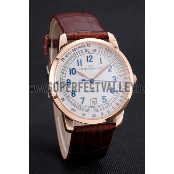 Swiss Girard-Perregaux 1966 Automatic White Dial Gold Case Blue Numerals Brown Leather Strap