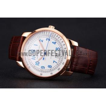 Swiss Girard-Perregaux 1966 Automatic White Dial Gold Case Blue Numerals Brown Leather Strap